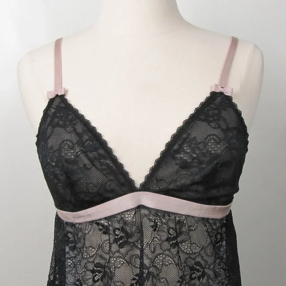 Gilligan Black Lace with Pink Trim Teddy Cami M - Picture 4 of 8